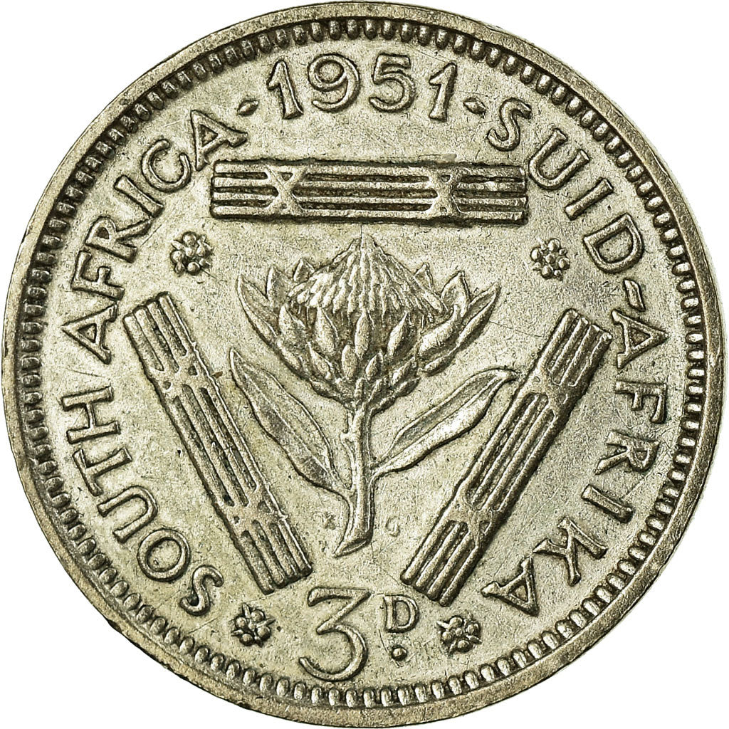 Coin, South Africa, George VI, 3 Pence, 1951, VF(20-25), Silver, KM:35.2