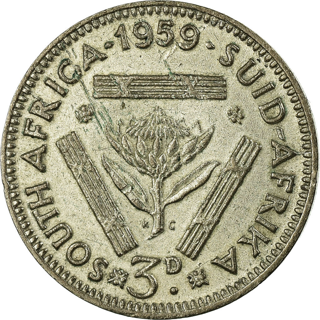 Coin, South Africa, Elizabeth II, 3 Pence, 1959, VF(20-25), Silver, KM:47