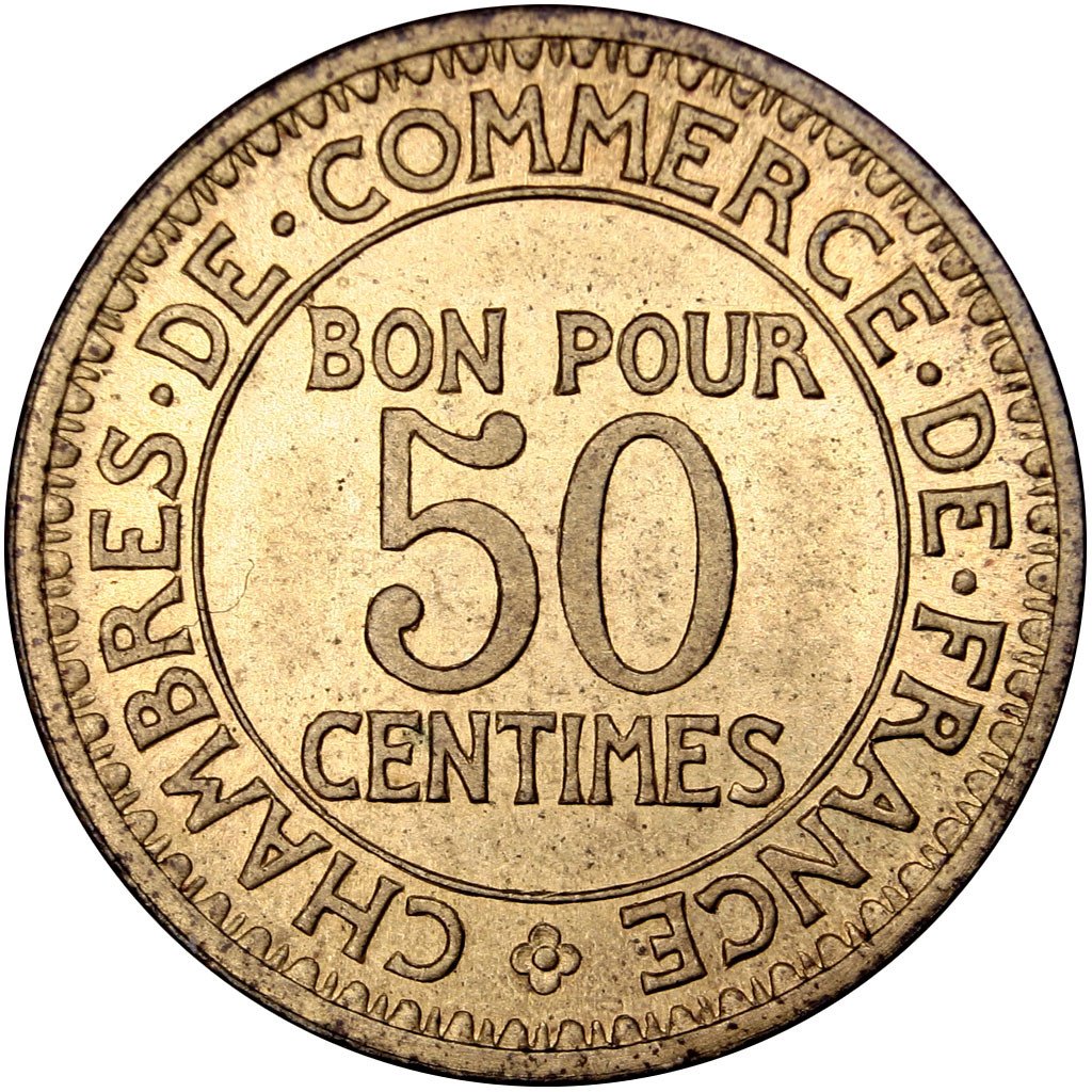 FRANCE, 50 Centimes, 1920, KM #PE281, MS(63), Aluminum-Bronze, Gadoury #421p,...