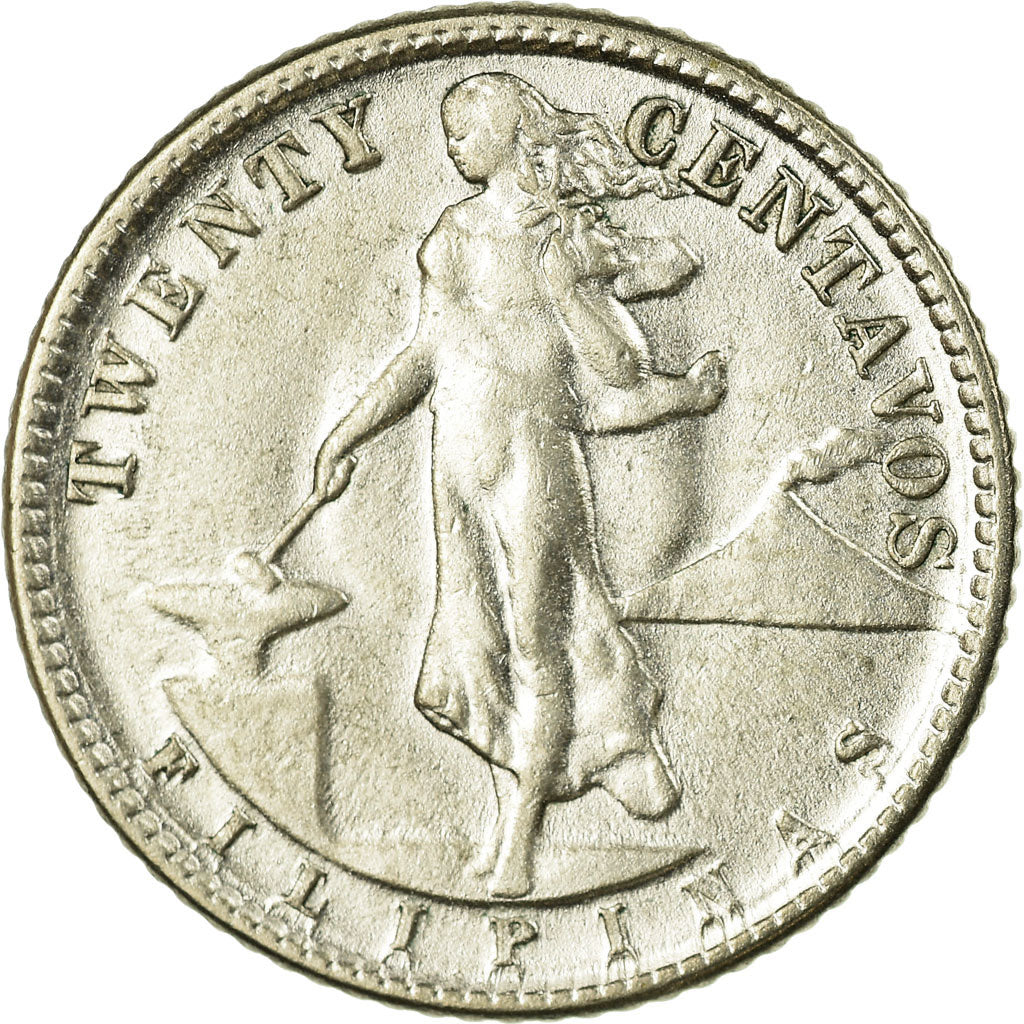 Moneta, Filipiny, 20 Centavos, 1945, Denver, EF(40-45), Srebro, KM:182