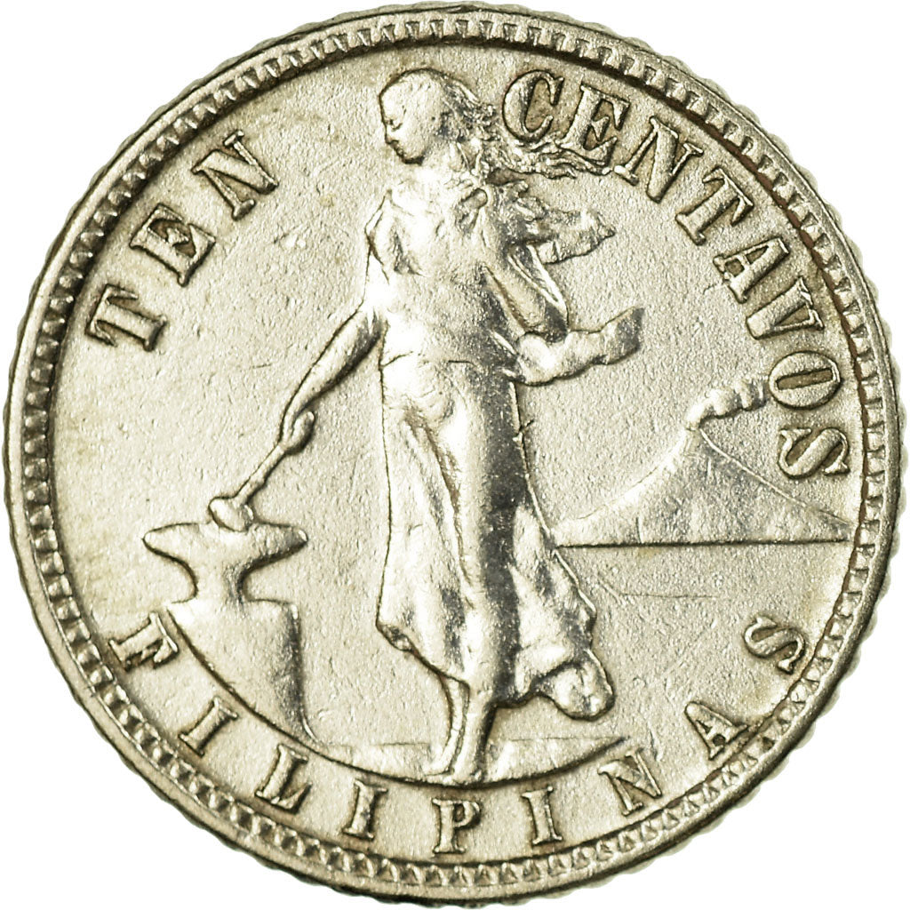 Moneta, Filipiny, 10 Centavos, 1945, EF(40-45), Srebro, KM:181