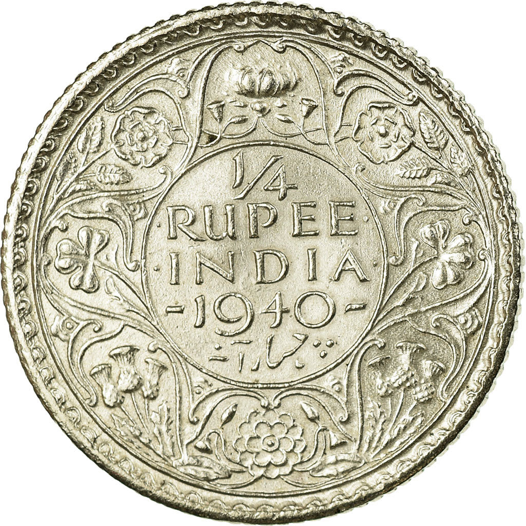 Coin, INDIA-BRITISH, George VI, 1/4 Rupee, 1940, AU(55-58), Silver, KM:545