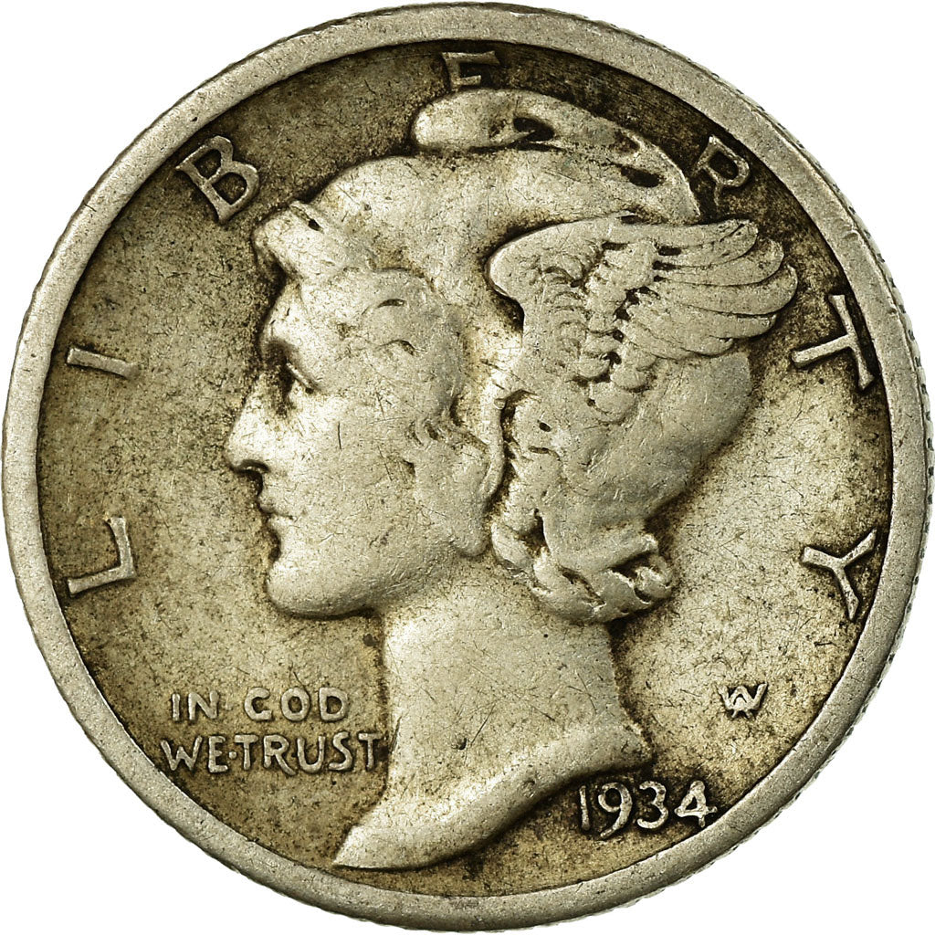 Coin, United States, Mercury Dime, Dime, 1934, U.S. Mint, Philadelphia
