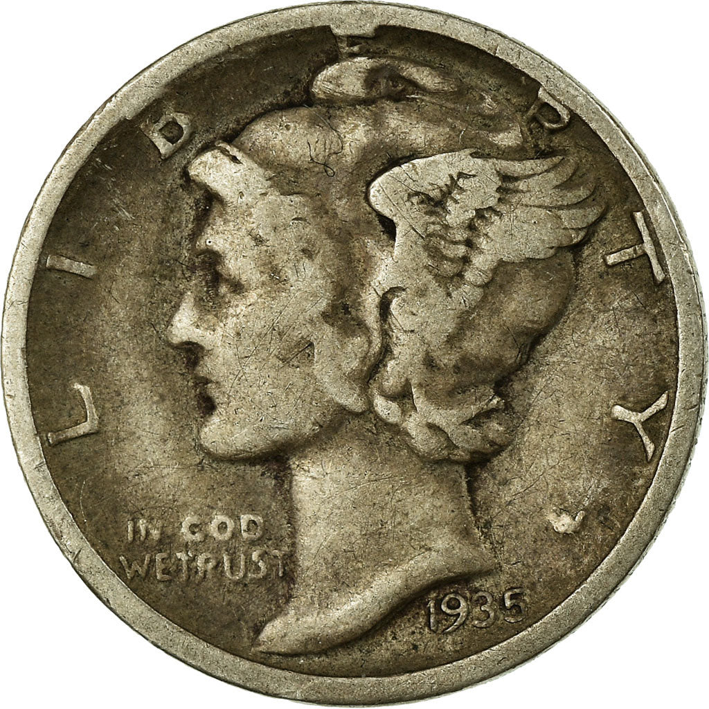 Monnaie, États-Unis, Mercury Dime, Dime, 1935, U.S. Mint, Denver, TB, Argent