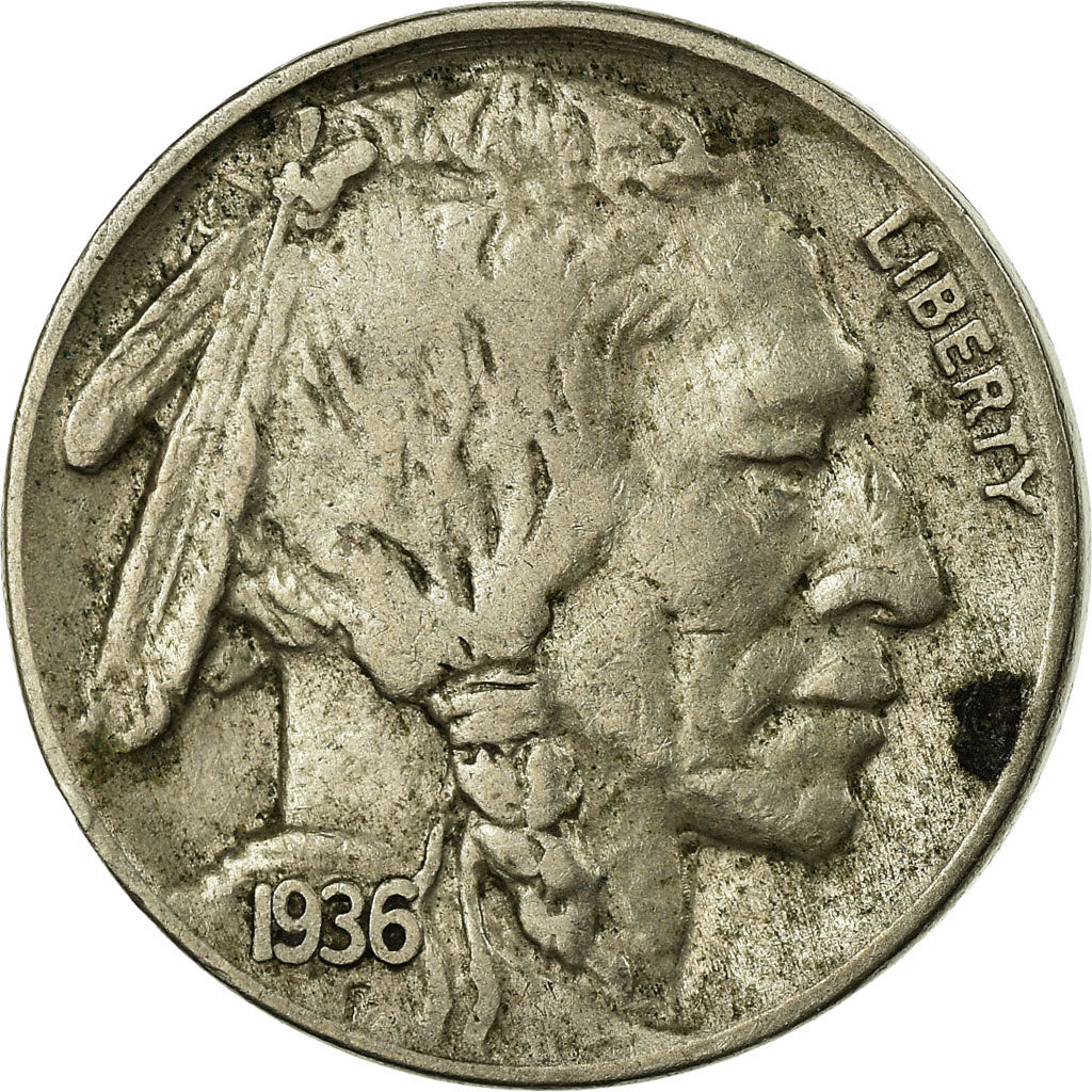 Coin, United States, Buffalo Nickel, 5 Cents, 1936, U.S. Mint, Philadelphia