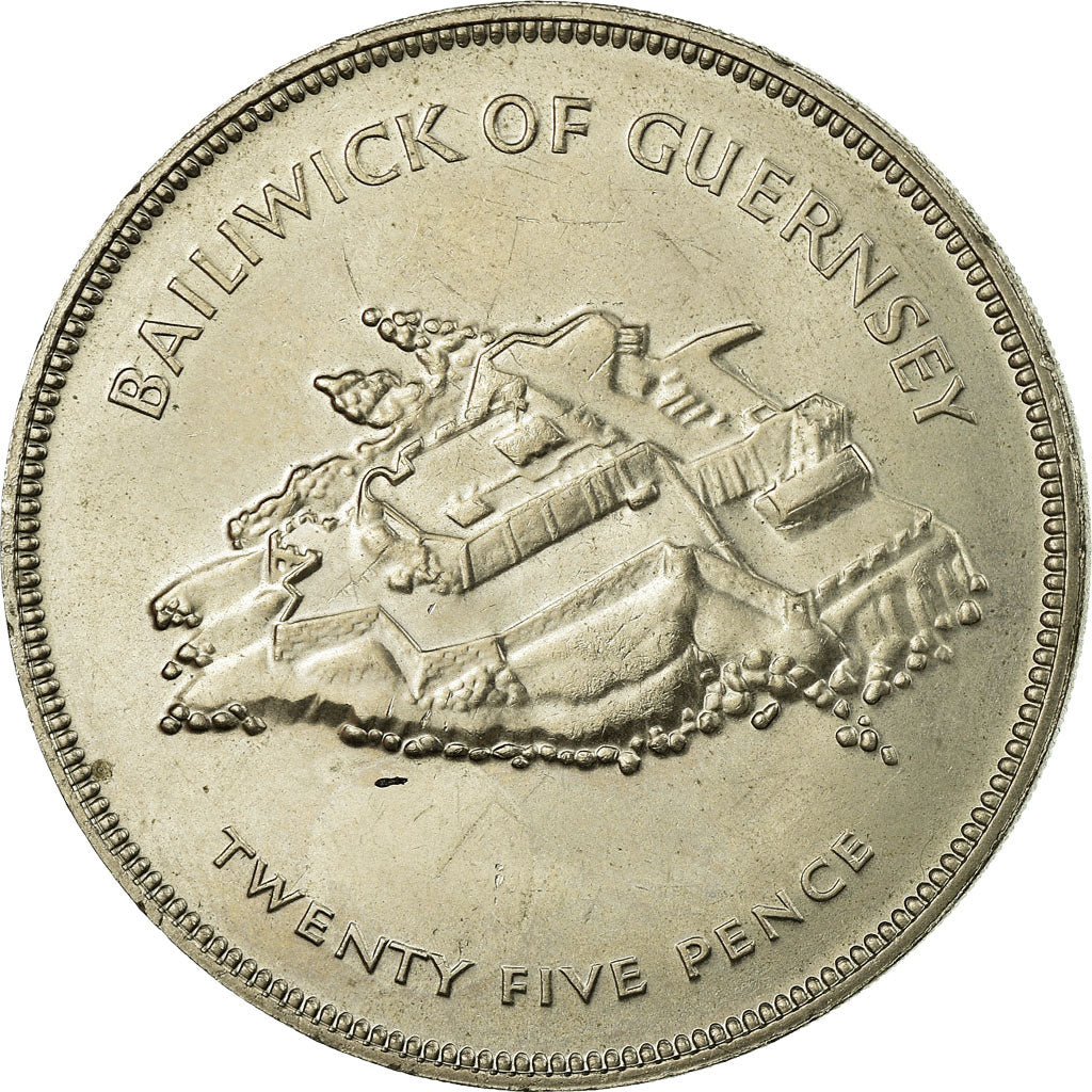 Coin, Guernsey, Elizabeth II, 25 Pence, 1977, AU(55-58), Copper-nickel, KM:31