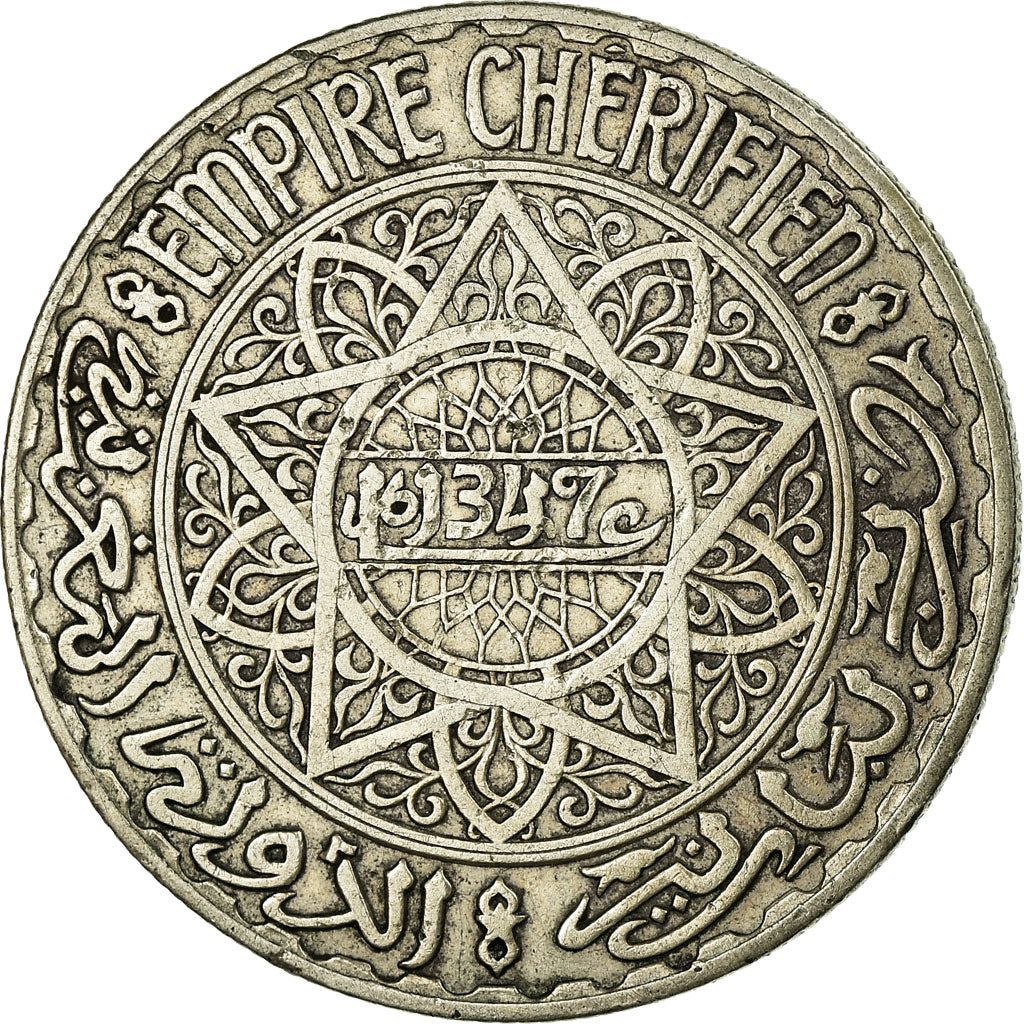 Coin, Morocco, Mohammed V, 20 Francs, 1928/AH1347, Paris, AU(50-53), Silver