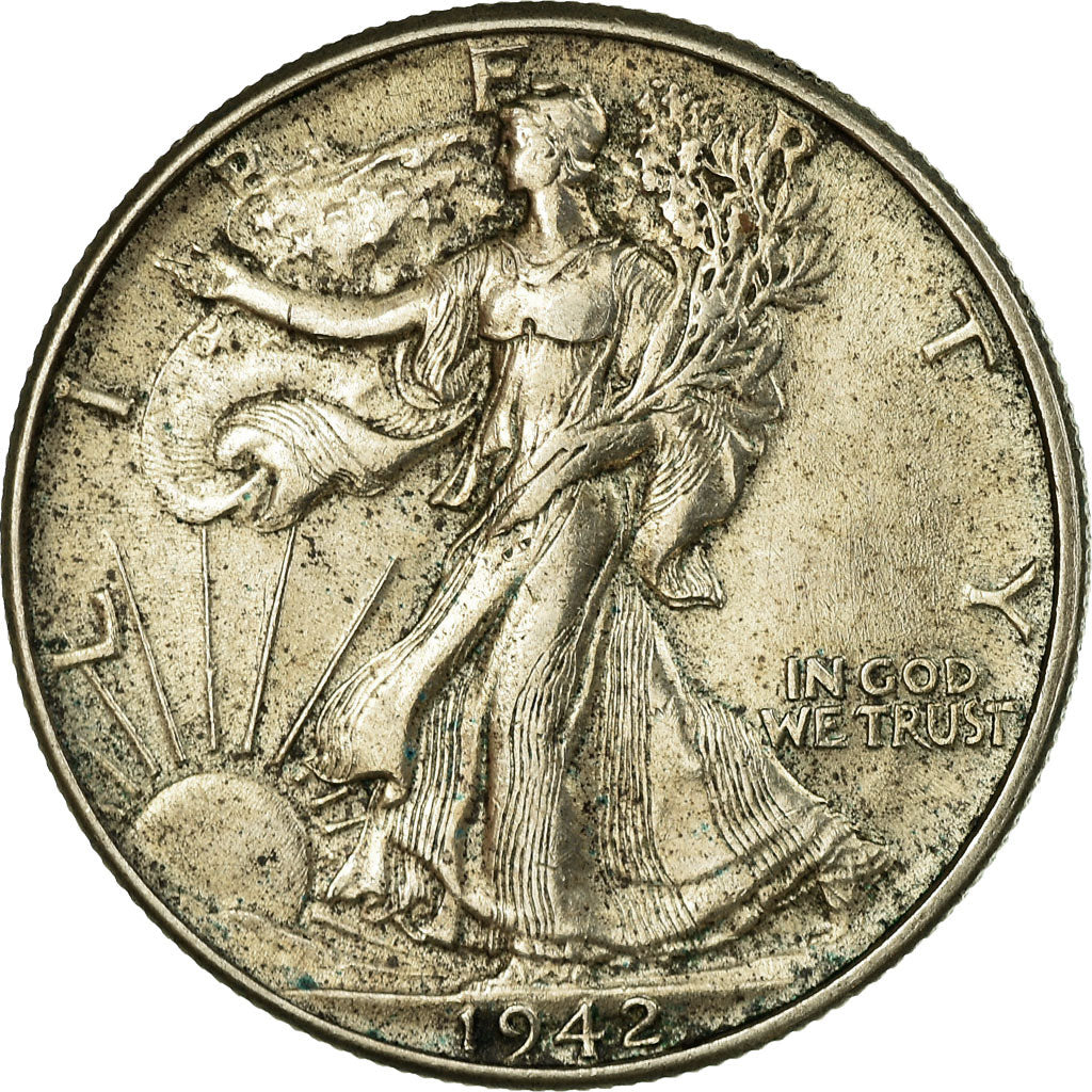 Coin, United States, Walking Liberty Half Dollar, Half Dollar, 1942, U.S. Mint