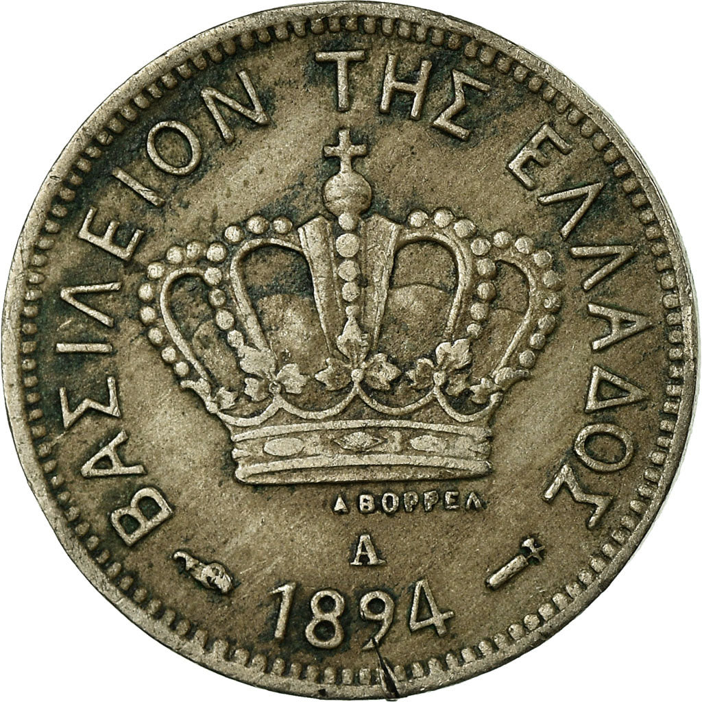 Münze, Griechenland, George I, 5 Lepta, 1894, Paris, S+, Copper-nickel, KM:58
