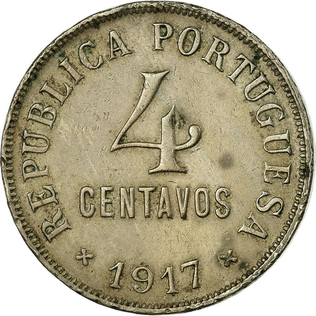 Moeda, Portugal, 4 Centavos, 1917, VF(30-35), Cobre-níquel, KM:566
