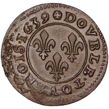 FRANCE, Double Tournois, 1639, AU(50-53), Copper, CGKL #520, 2.33