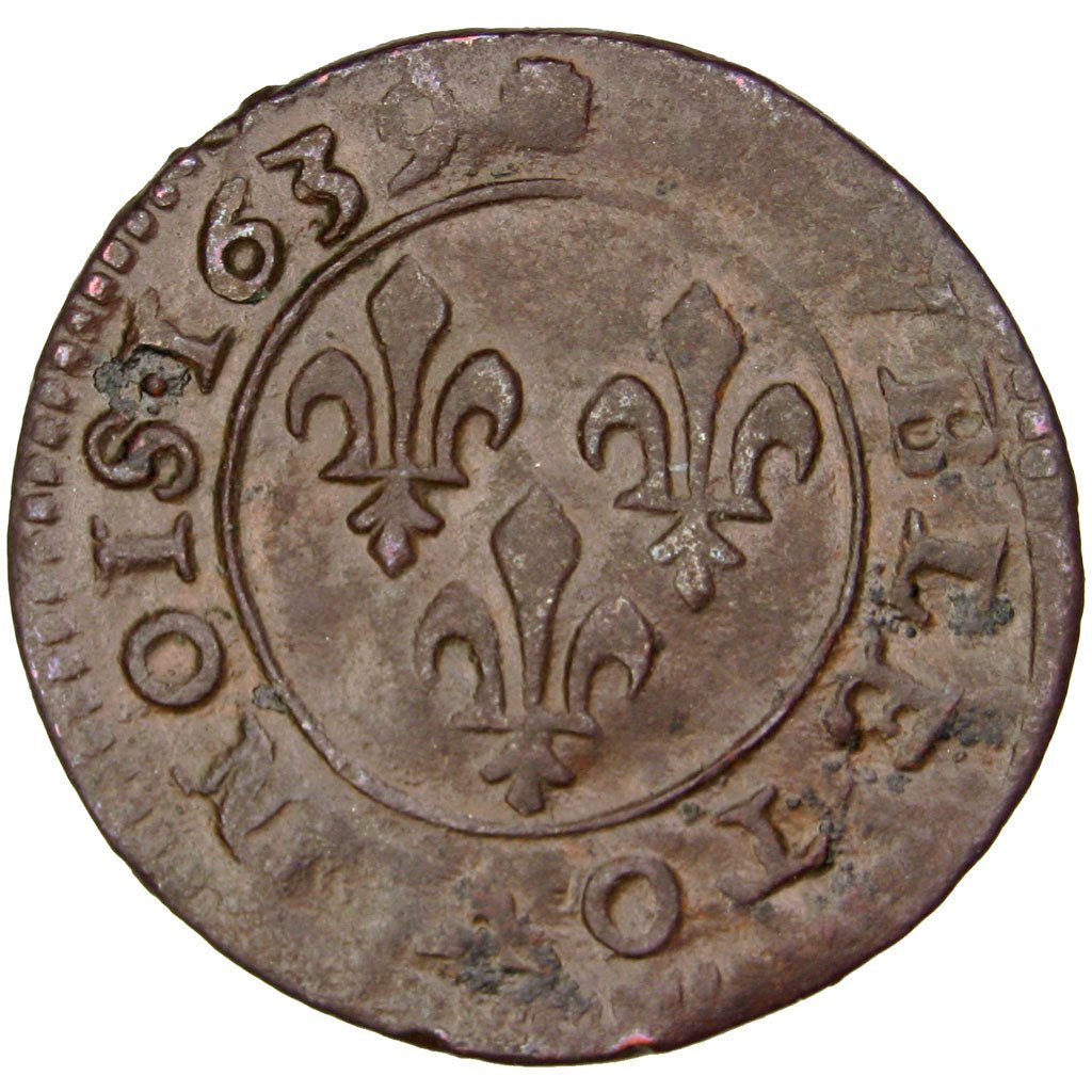 FRANCE, Double Tournois, 1639, AU(50-53), Copper, CGKL #520, 2.33