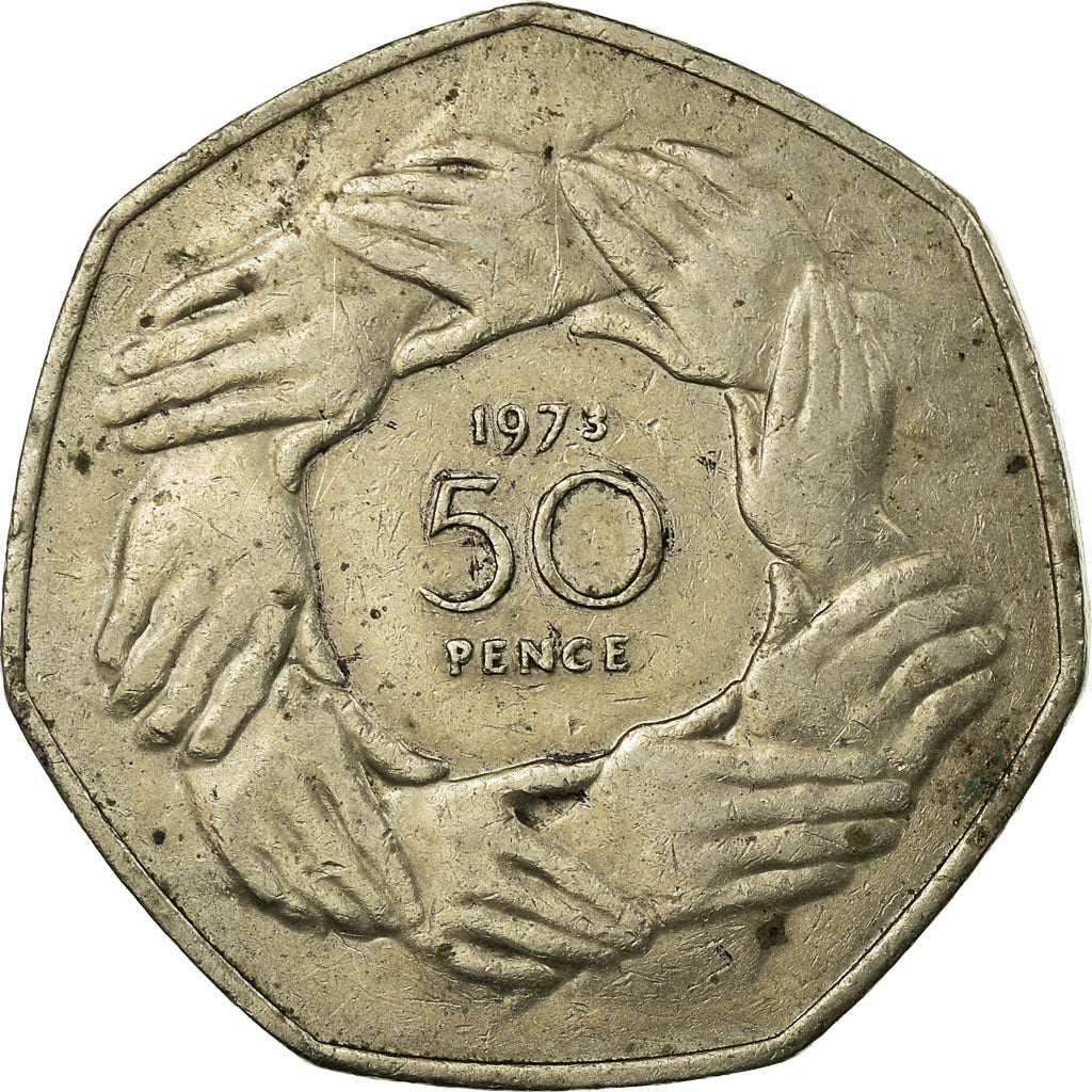 Coin, Great Britain, Elizabeth II, 50 Pence, 1973, VF(20-25), Copper-nickel
