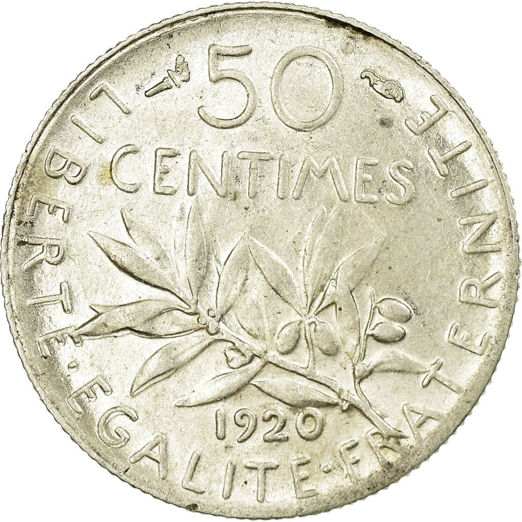 Coin, France, Semeuse, 50 Centimes, 1920, Paris, AU(50-53), Silver, KM:854