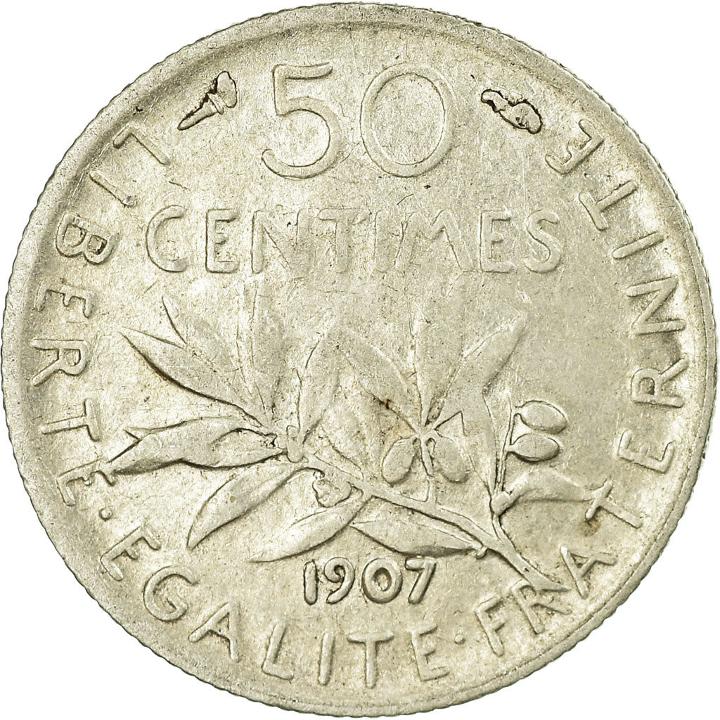 Coin, France, Semeuse, 50 Centimes, 1907, Paris, VF(30-35), Silver, KM:854