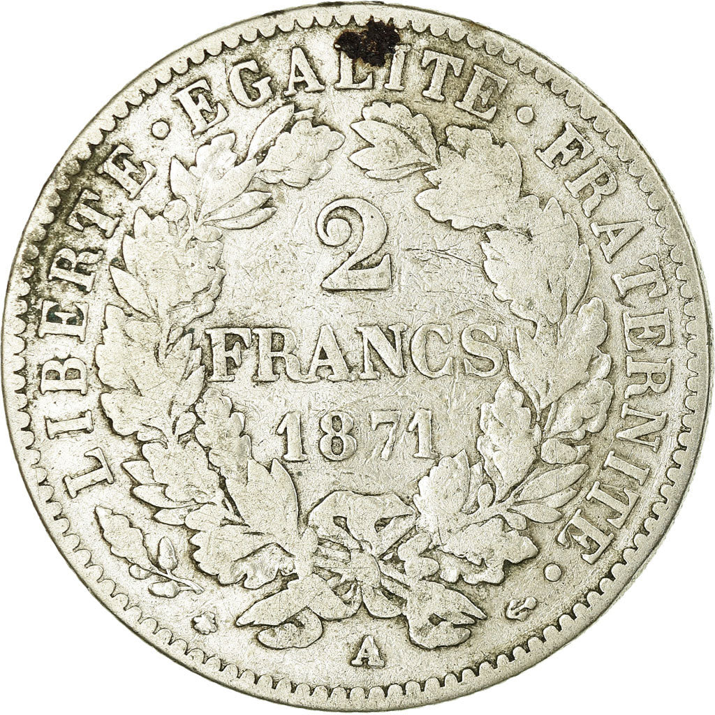 Monnaie, France, Cérès, 2 Francs, 1871, Paris, TB, Argent, Gadoury:530a