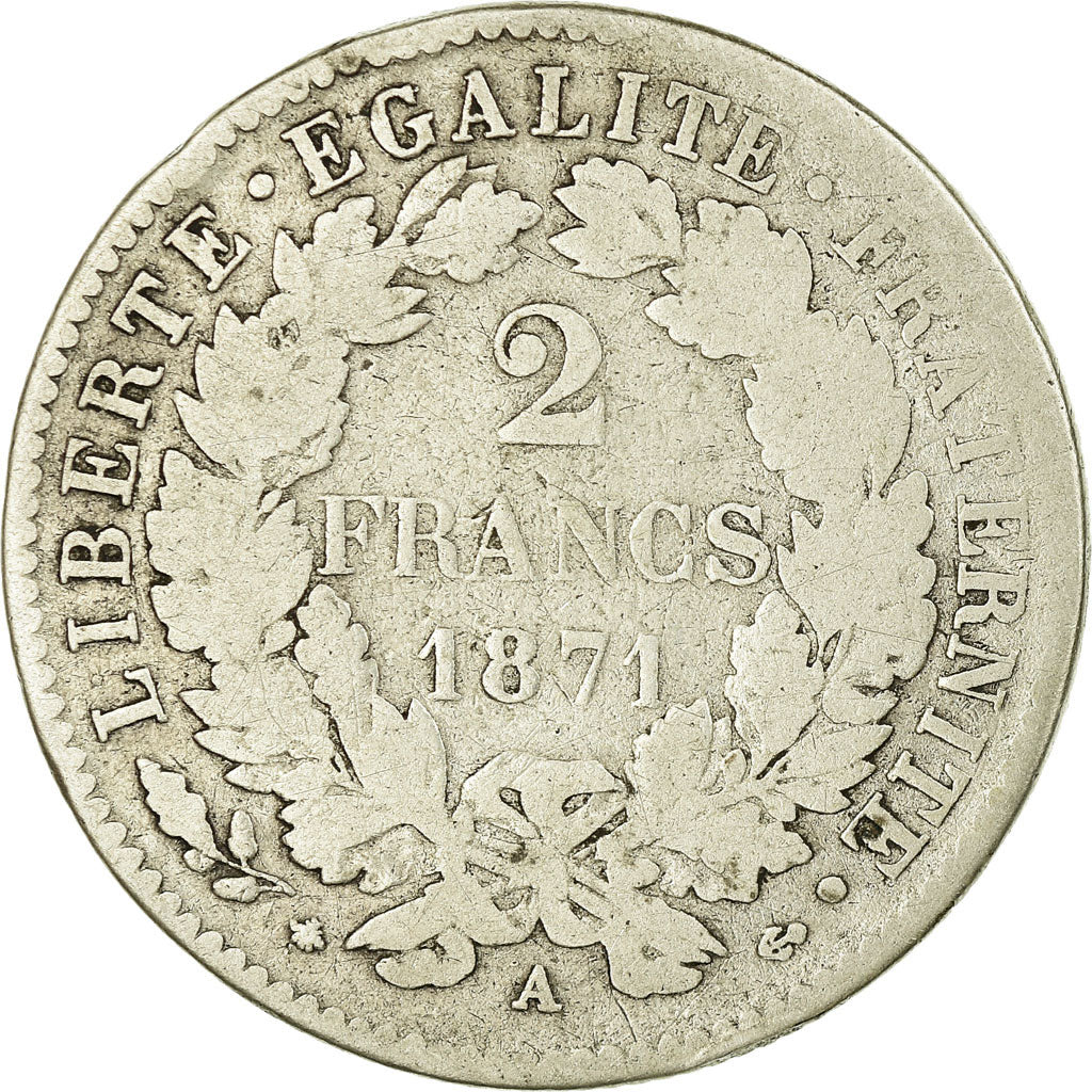 Coin, France, Cérès, 2 Francs, 1871, Paris, VF(20-25), Silver, KM:817.1