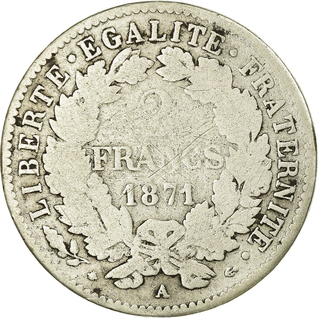 Monnaie, France, Cérès, 2 Francs, 1871, Paris, B+, Argent, Gadoury:530a