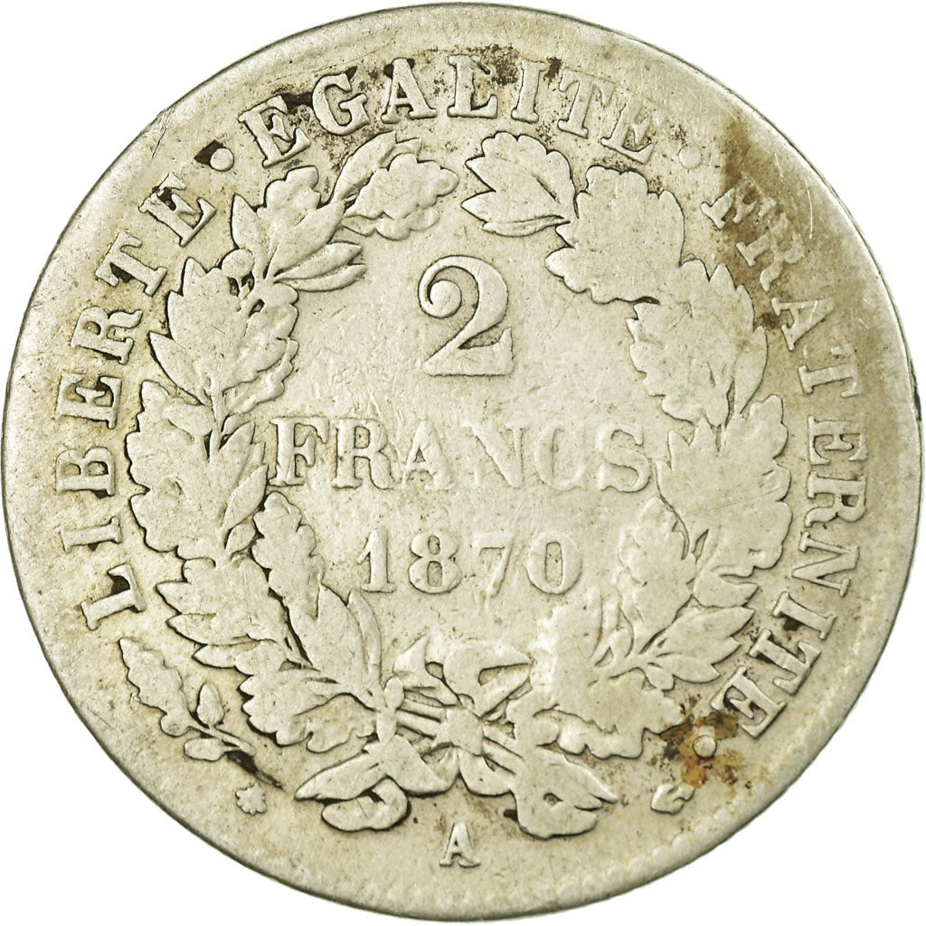 Monnaie, France, Cérès, 2 Francs, 1870, Paris, B+, Argent, Gadoury:530