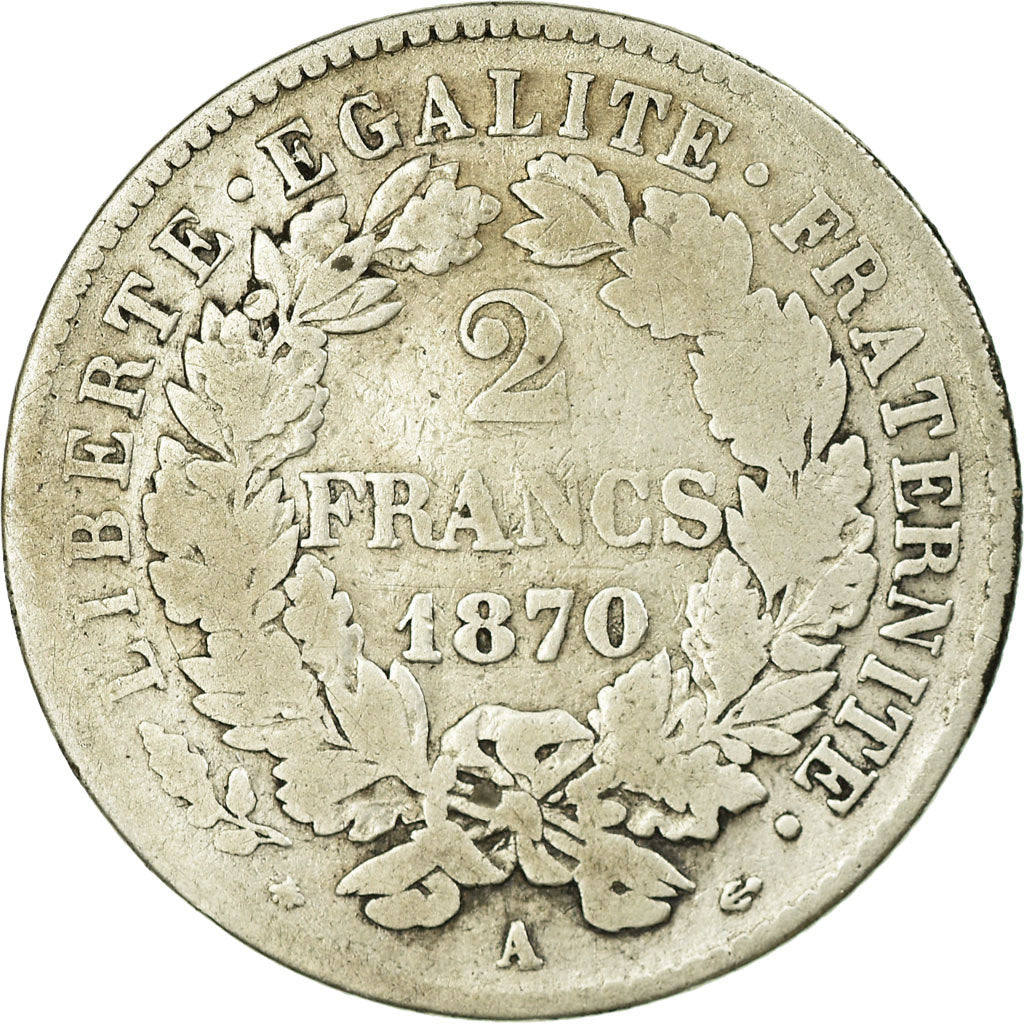 Münze, Frankreich, Cérès, 2 Francs, 1870, Paris, S, Silber, KM:817.1