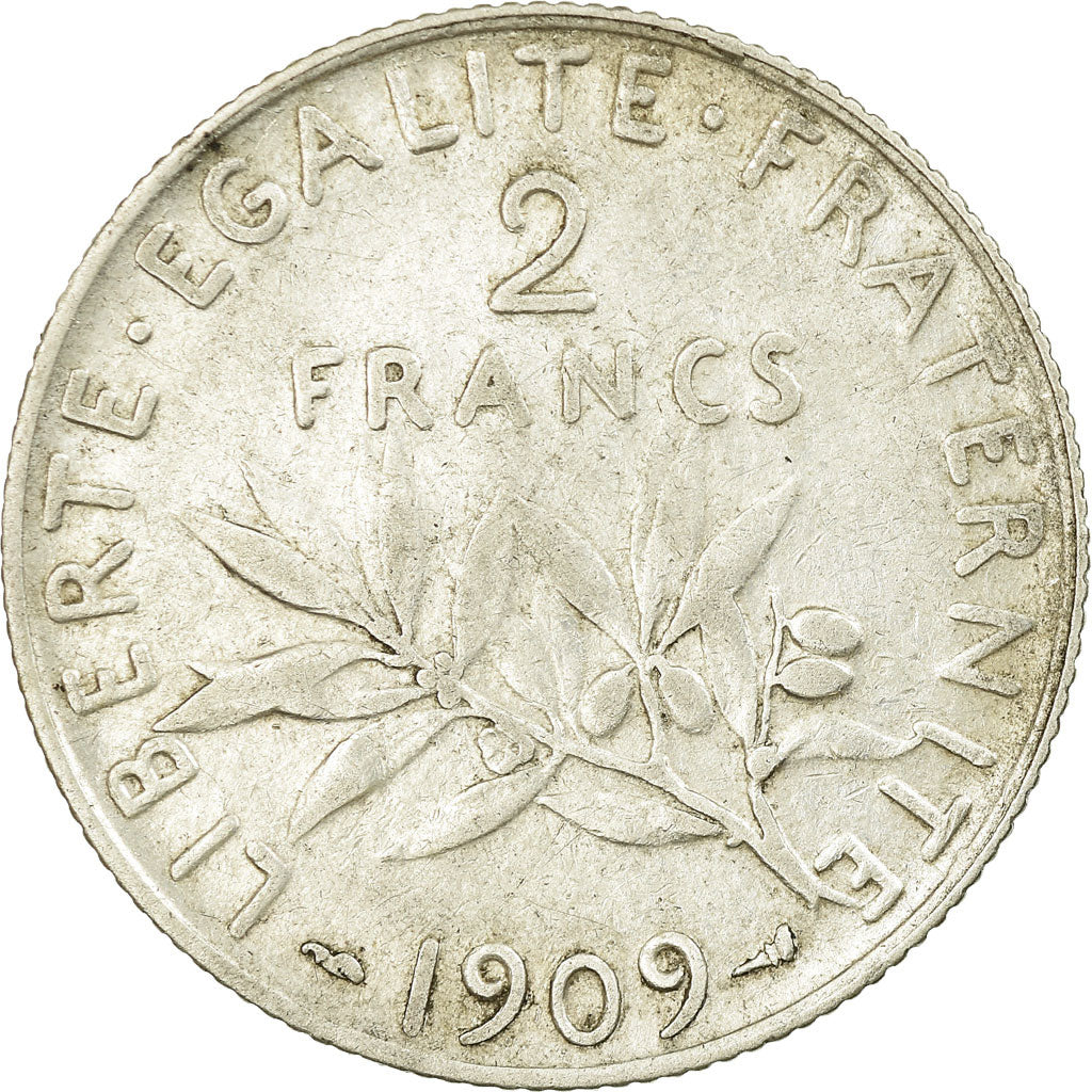 Monnaie, France, Semeuse, 2 Francs, 1909, Paris, TB, Argent, Gadoury:532