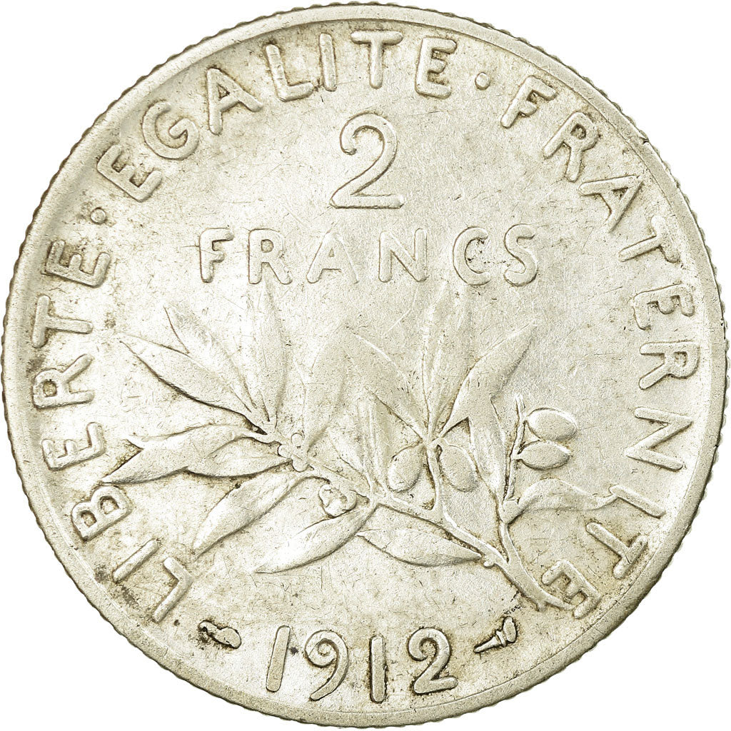 Monnaie, France, Semeuse, 2 Francs, 1912, Paris, TB, Argent, Gadoury:532