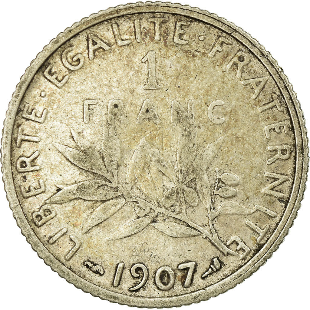 Coin, France, Semeuse, Franc, 1907, Paris, VF(20-25), Silver, KM:844.1