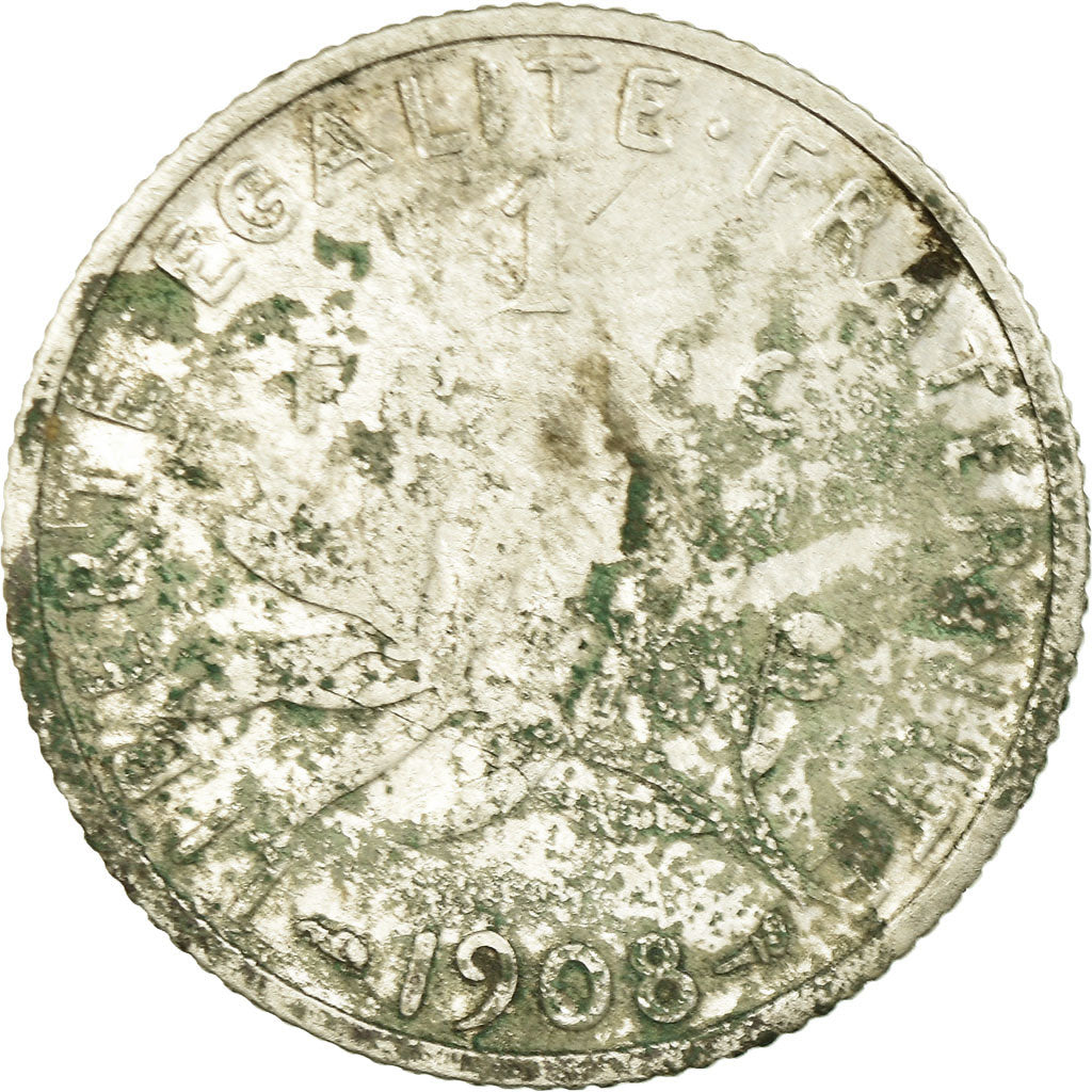 Coin, France, Semeuse, Franc, 1908, Paris, VG(8-10), Silver, KM:844.1