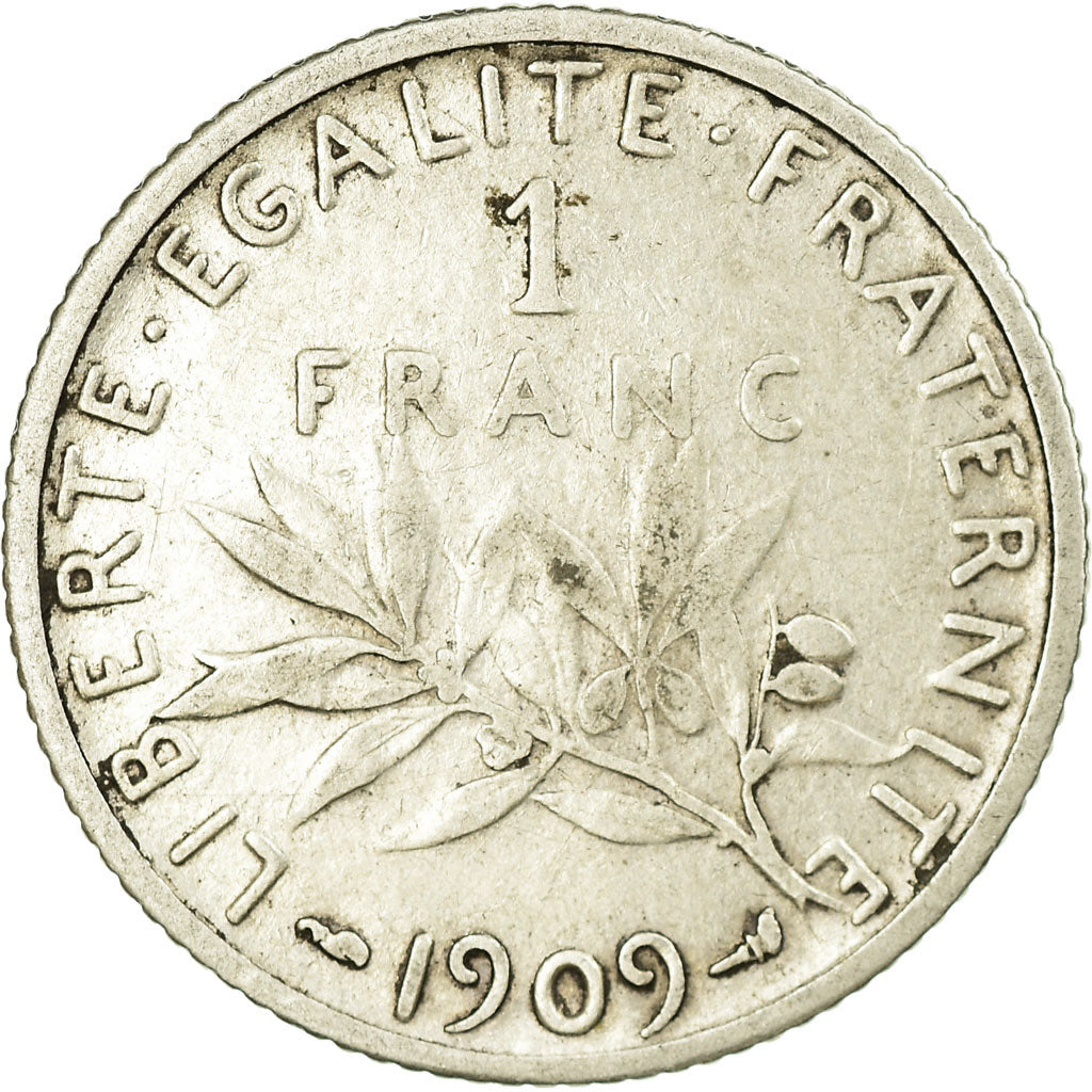 Coin, France, Semeuse, Franc, 1909, Paris, VF(20-25), Silver, KM:844.1