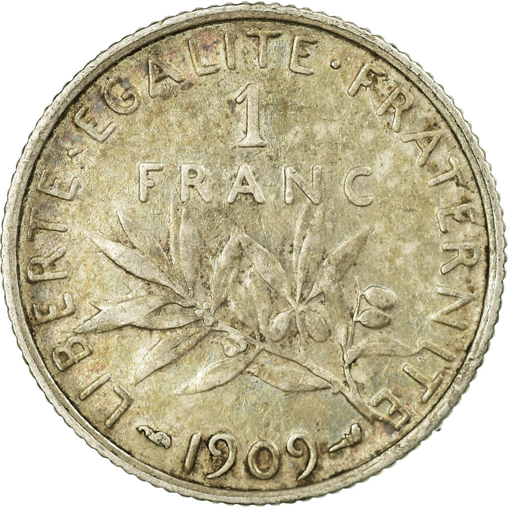 Coin, France, Semeuse, Franc, 1909, Paris, VF(20-25), Silver, KM:844.1