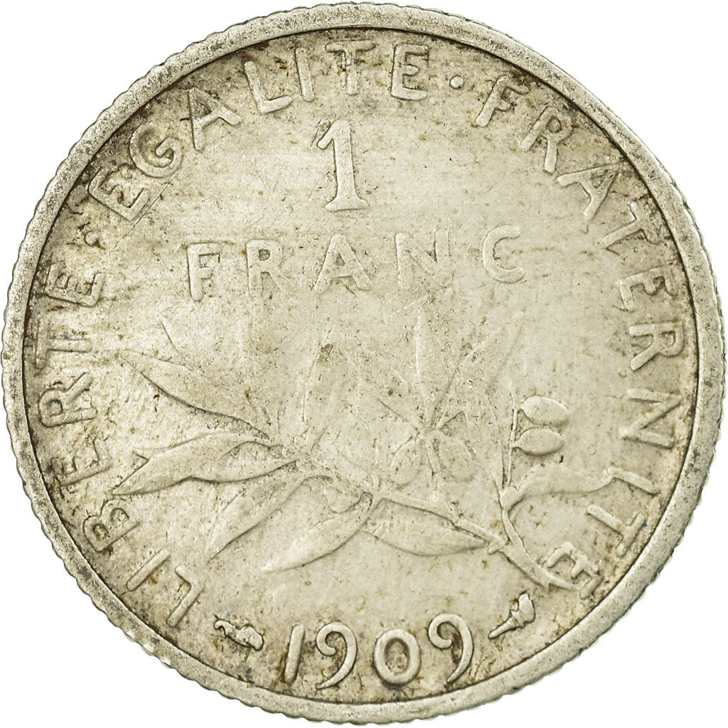 Coin, France, Semeuse, Franc, 1909, Paris, VF(20-25), Silver, KM:844.1