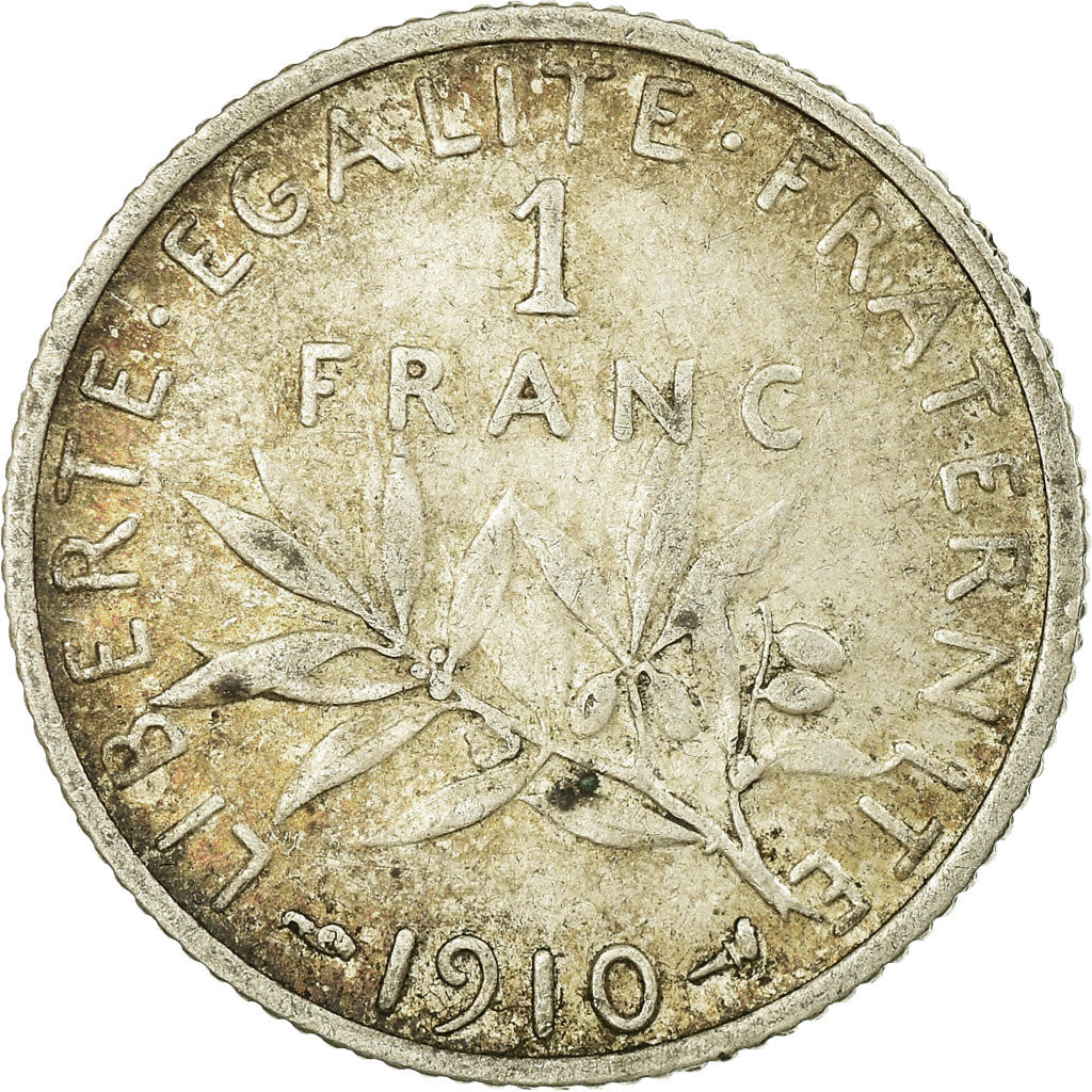 Moneta, Francia, Semeuse, Franc, 1910, Paris, MB, Argento, KM:844.1, Gadoury:467