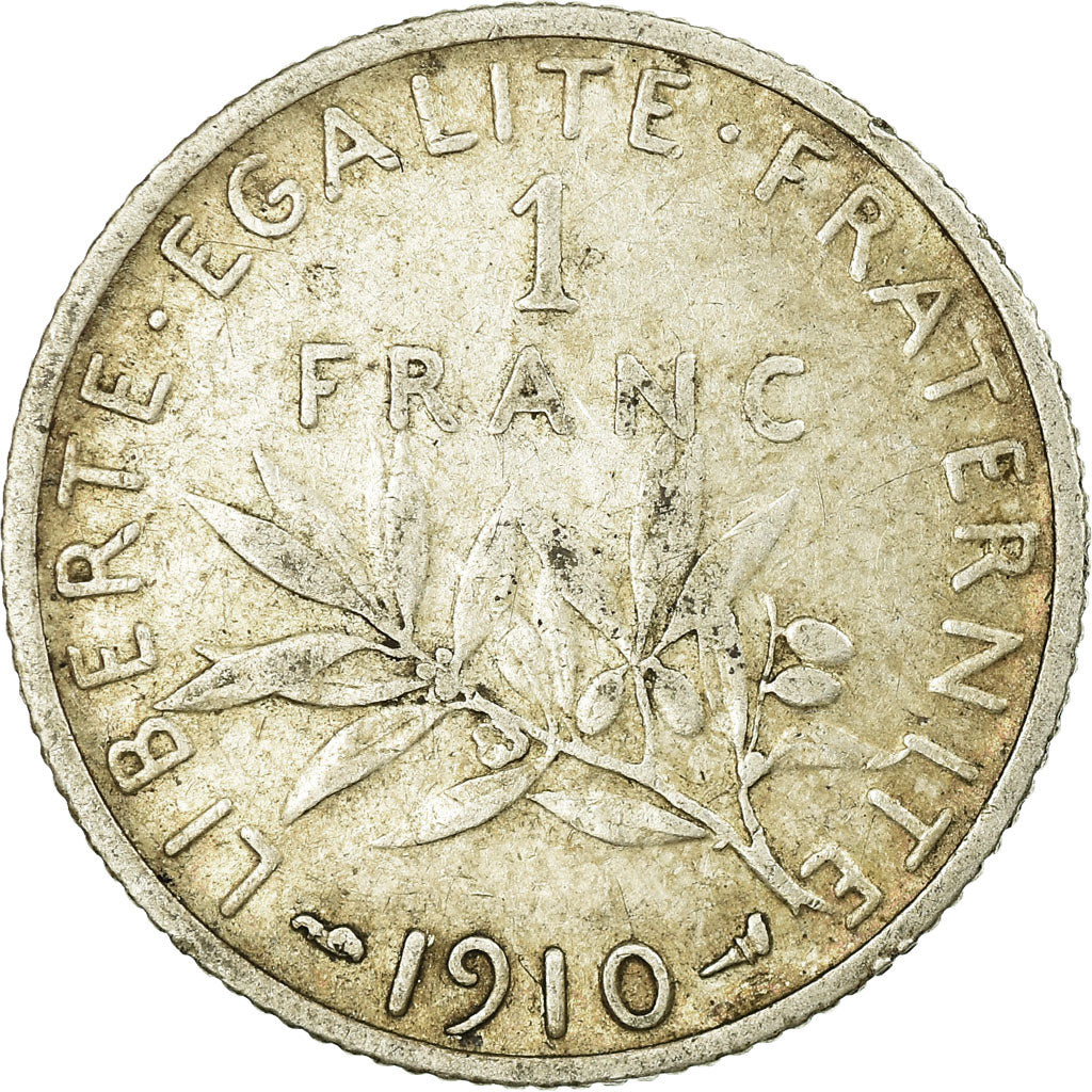 Moneta, Francja, Semeuse, Franc, 1910, Paris, VF(20-25), Srebro, KM:844.1