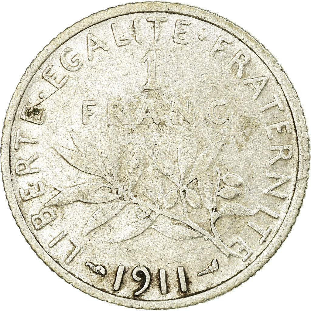 Coin, France, Semeuse, Franc, 1911, Paris, VF(20-25), Silver, KM:844.1