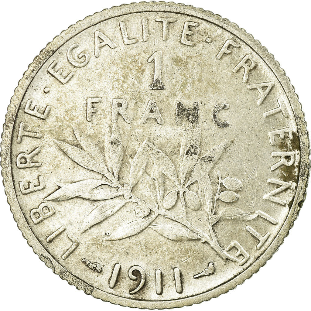Coin, France, Semeuse, Franc, 1911, Paris, VF(20-25), Silver, KM:844.1