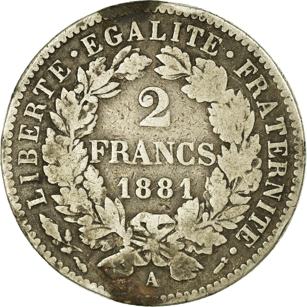 Monnaie, France, Cérès, 2 Francs, 1881, Paris, TB, Argent, Gadoury:532
