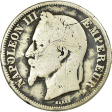 Coin, France, Napoleon III, Napoléon III, 2 Francs, 1866, Strasbourg, VG(8-10)