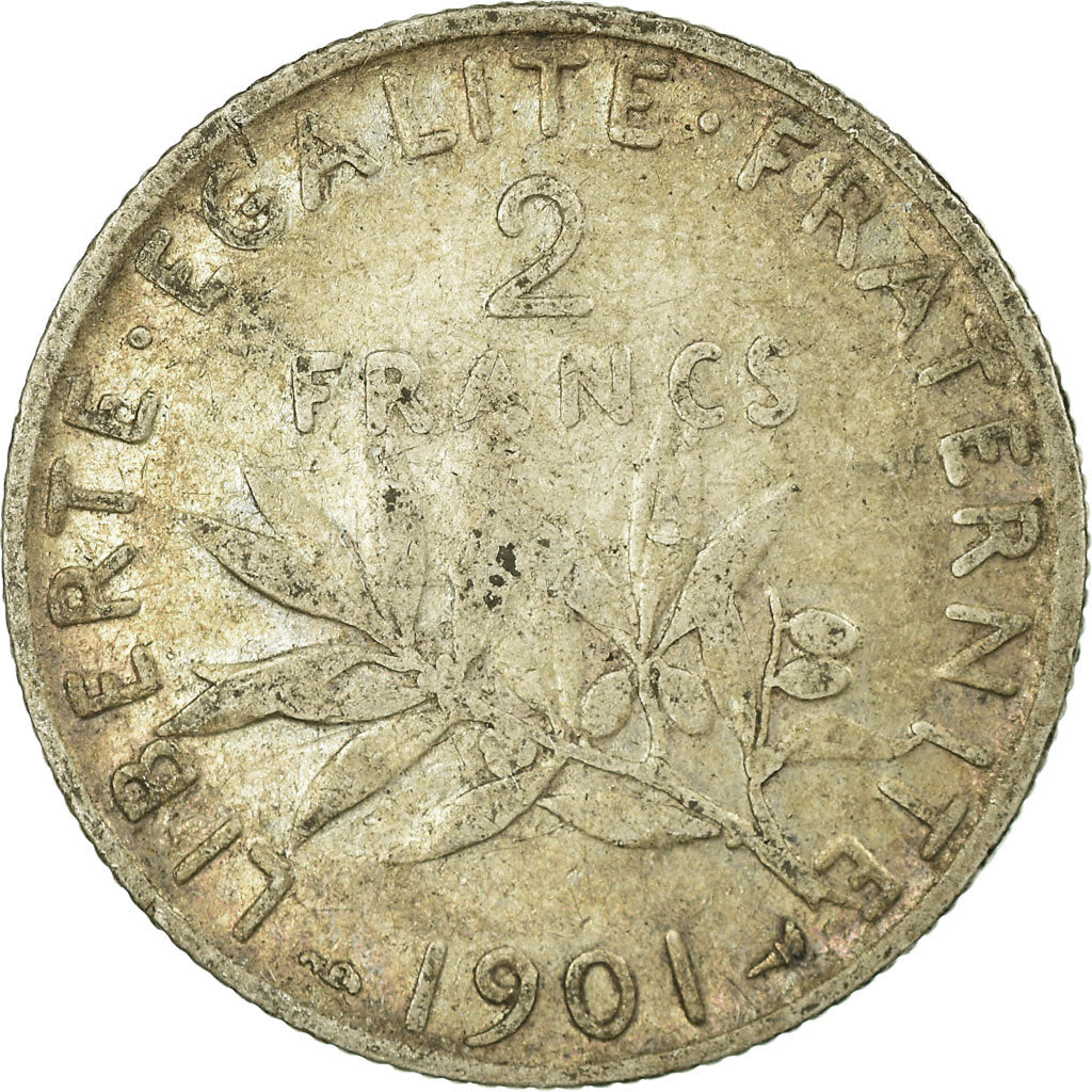 Moneda, Francia, Semeuse, 2 Francs, 1901, Paris, BC, Plata, KM:845.1