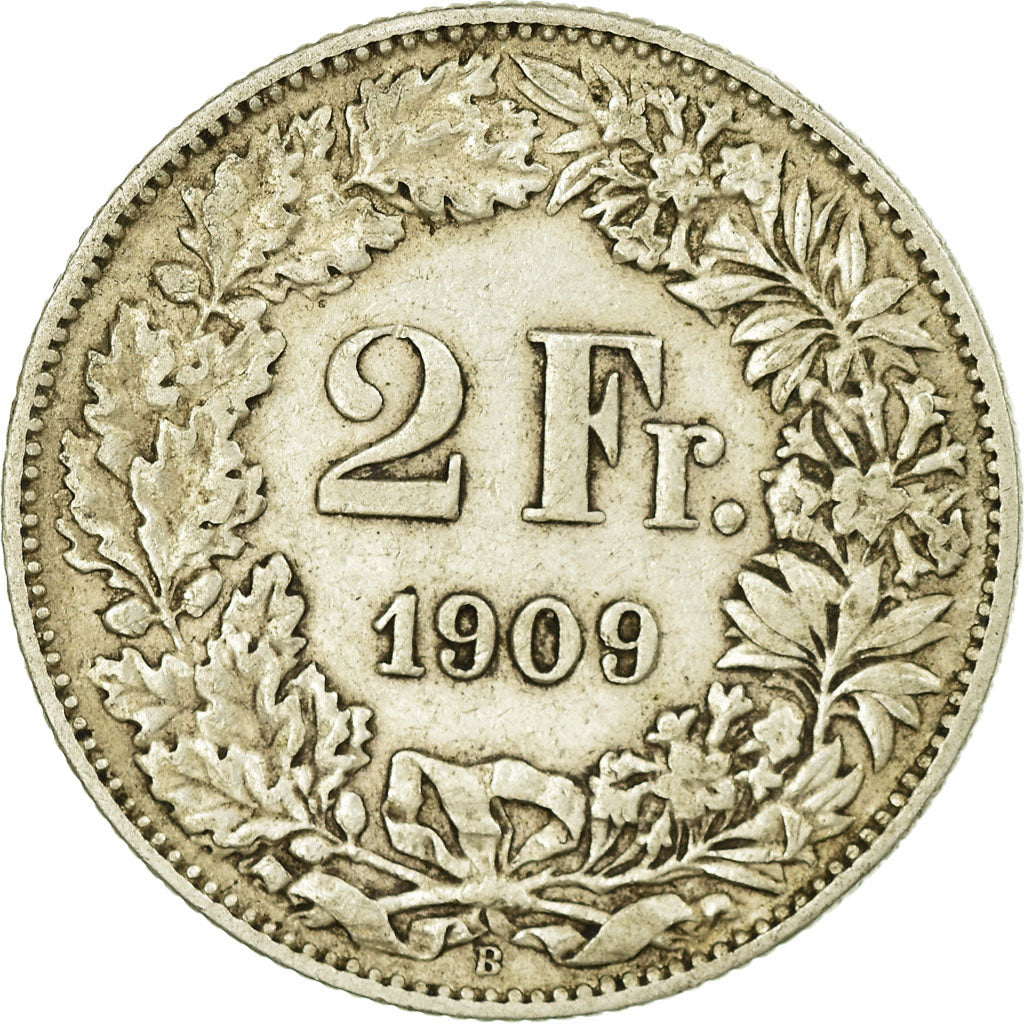 Coin, Switzerland, 2 Francs, 1909, Bern, VF(30-35), Silver, KM:21