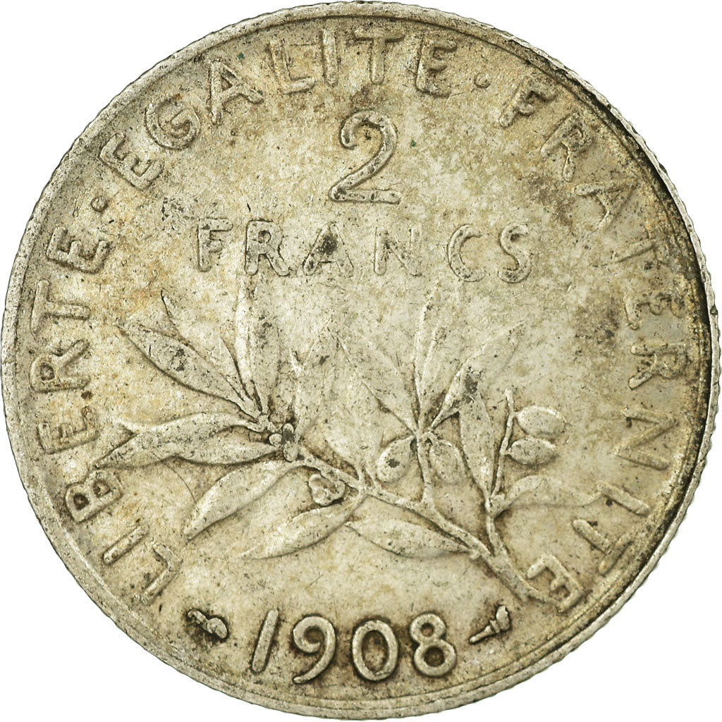 Coin, France, Semeuse, 2 Francs, 1908, Paris, VF(20-25), Silver, KM:845.1