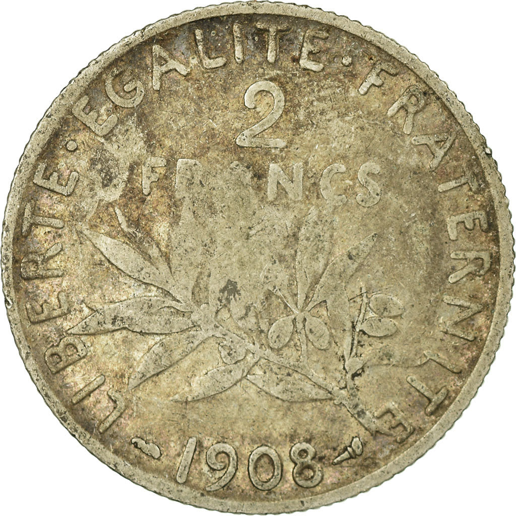 Coin, France, Semeuse, 2 Francs, 1908, Paris, F(12-15), Silver, KM:845.1