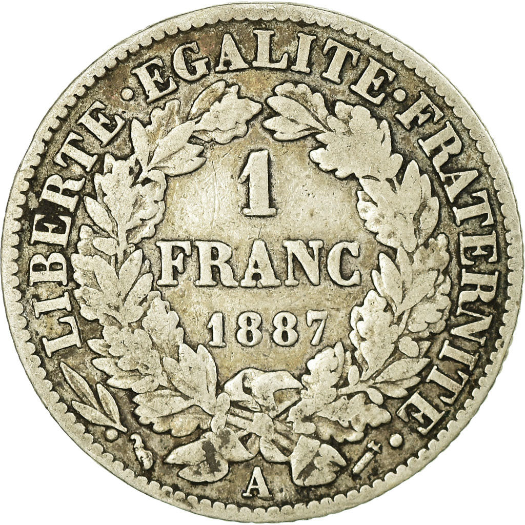 Coin, France, Cérès, Franc, 1887, Paris, VF(20-25), Silver, KM:822.1