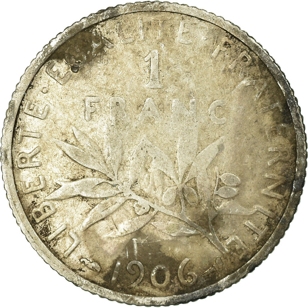 Moeda, França, Semeuse, Franc, 1906, Paris, F(12-15), Prata, KM:844.1