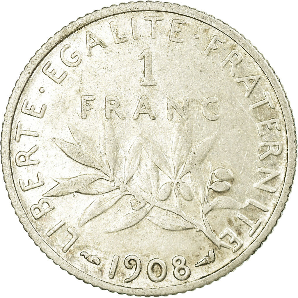 Coin, France, Semeuse, Franc, 1908, Paris, VF(30-35), Silver, KM:844.1