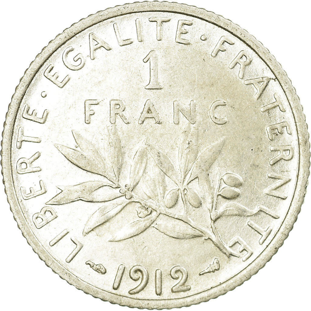 Coin, France, Semeuse, Franc, 1912, Paris, EF(40-45), Silver, KM:844.1
