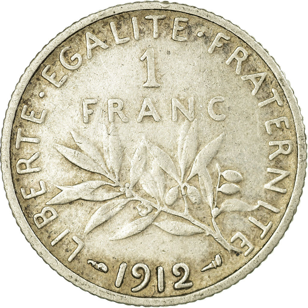 Coin, France, Semeuse, Franc, 1912, Paris, VF(20-25), Silver, KM:844.1