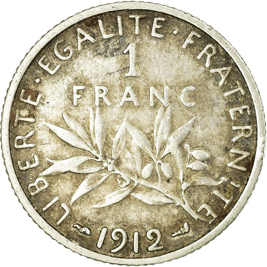 Coin, France, Semeuse, Franc, 1912, Paris, VF(20-25), Silver, KM:844.1