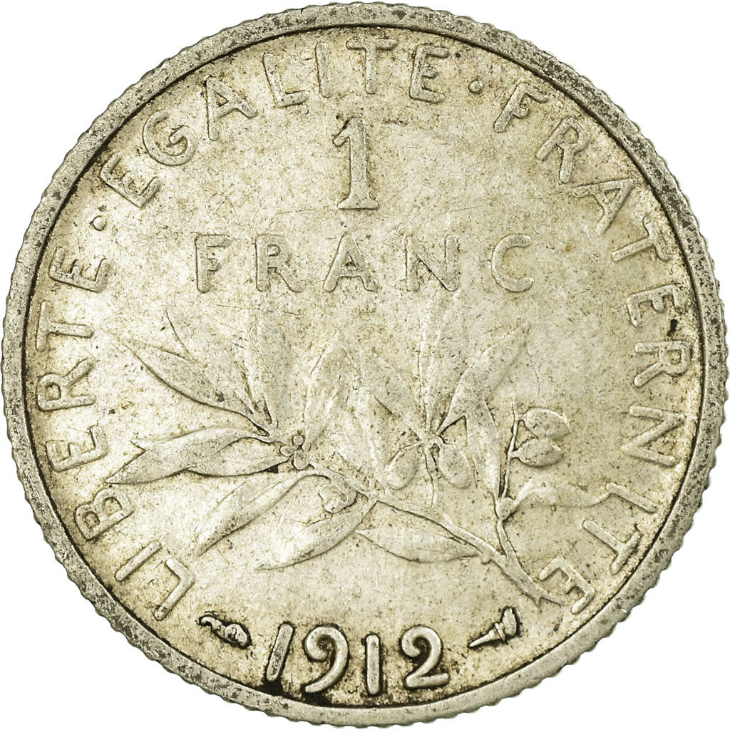 Coin, France, Semeuse, Franc, 1912, Paris, VF(20-25), Silver, KM:844.1