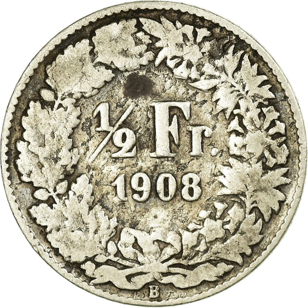 Coin, Switzerland, 1/2 Franc, 1908, Bern, F(12-15), Silver, KM:23