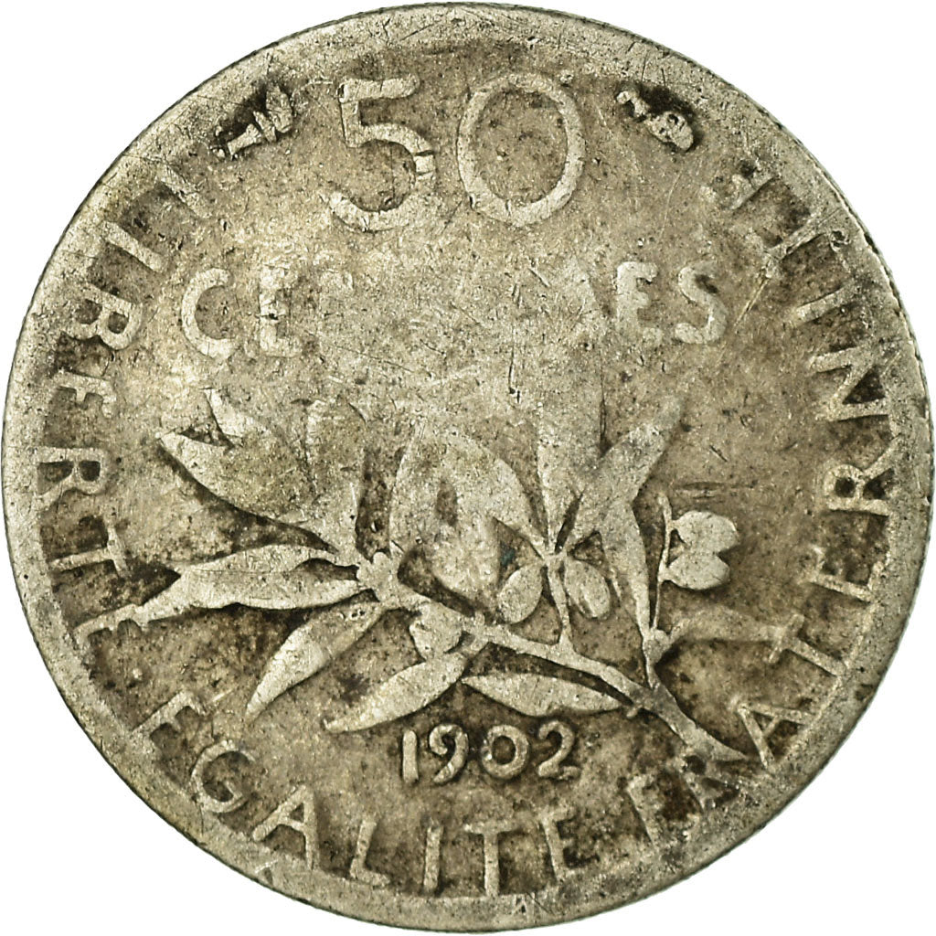 Coin, France, Semeuse, 50 Centimes, 1902, Paris, VF(20-25), Silver, KM:854